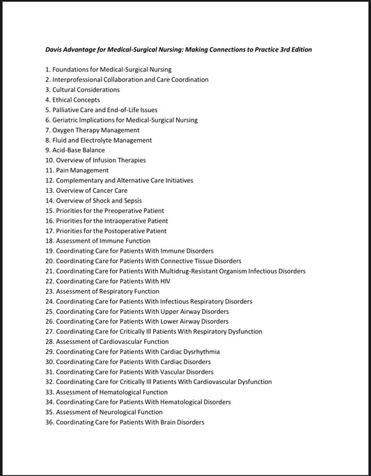 Test Bank Davis Advantage for Medical-Surgical Nursing: Making Connections to Practice, 3rd Edition by Janice J. Hoffman and Nancy J. Sullivan-Tutelor