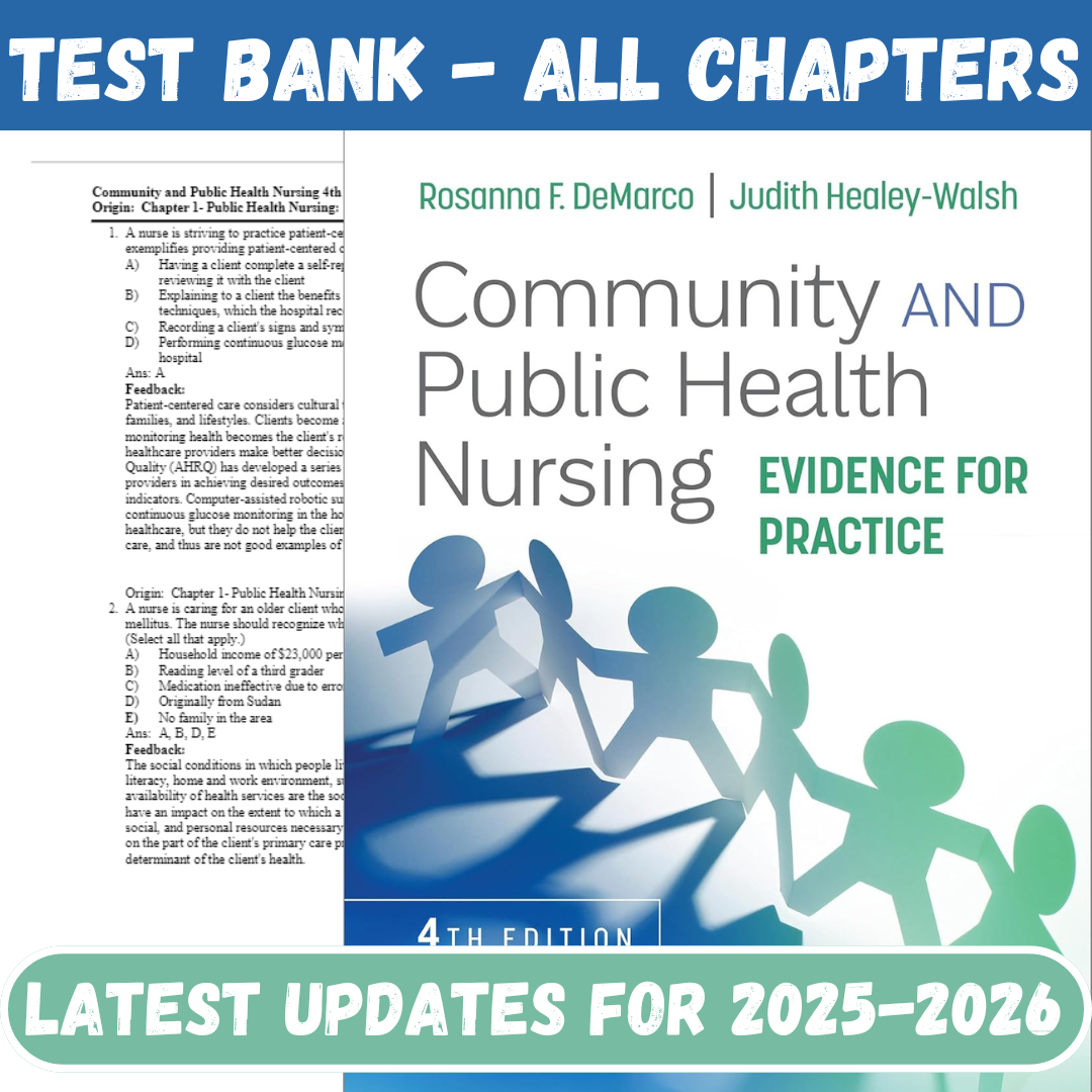Test Bank for Community and Public Health Nursing: Evidence for Practice, 4th Edition by Rosanna DeMarco-Tutelor