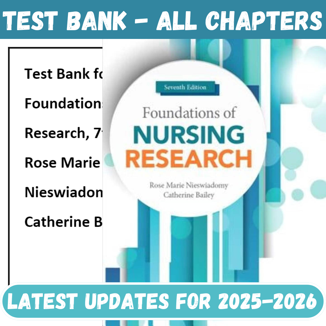 Test Bank for Foundations of Nursing Research, 7th Edition by Nieswiadomy-Tutelor