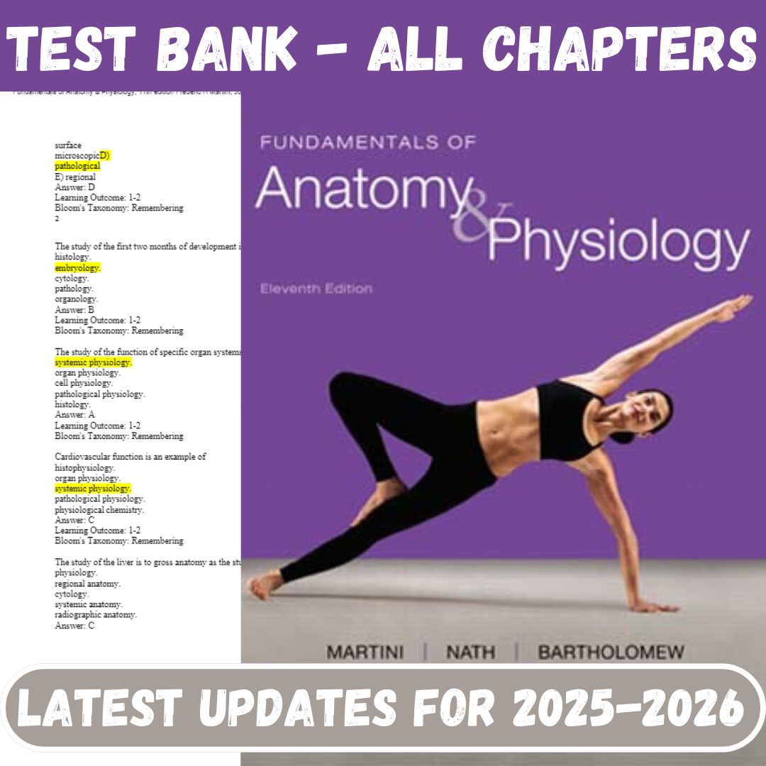 Test Bank for Fundamentals of Anatomy and Physiology 11th Edition by Nath Bartholomew Martini-Tutelor