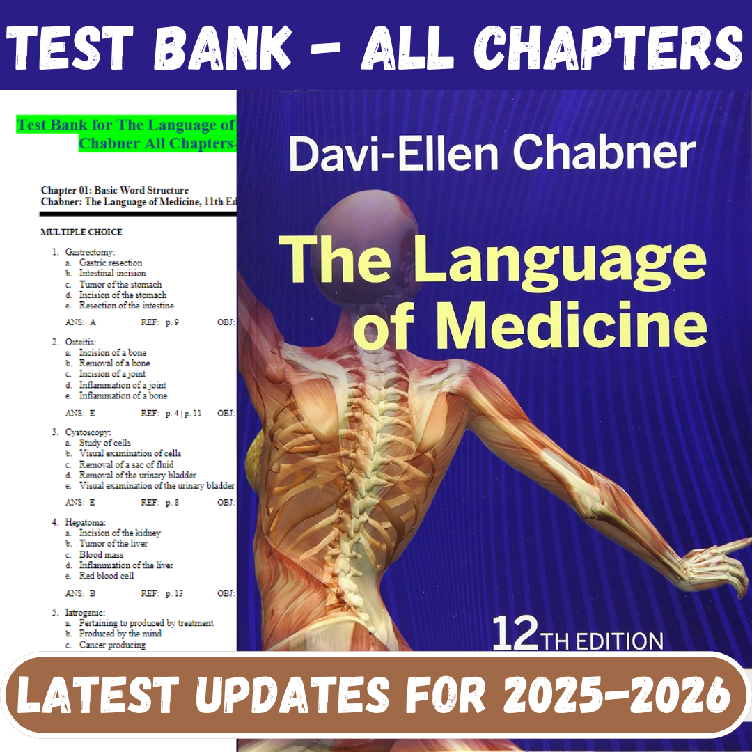 Test Bank for The Language of Medicine 12th Edition by Davi-Ellen Chabner-Tutelor