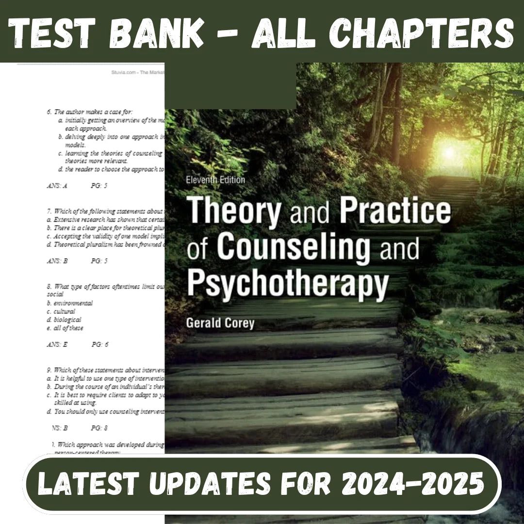 Test Bank for Theory and Practice of Counseling and Psychotherapy 11th Edition by Gerald Corey-Tutelor