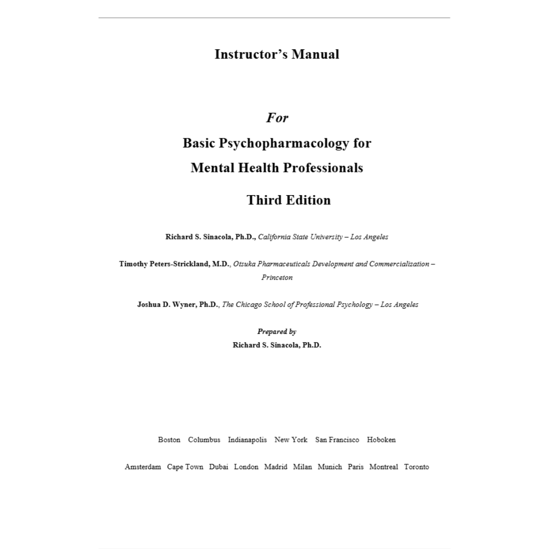 Solution Manual For Basic Psychopharmacology for Mental Health Professionals 3rd Edition By Sinacola-Tutelor
