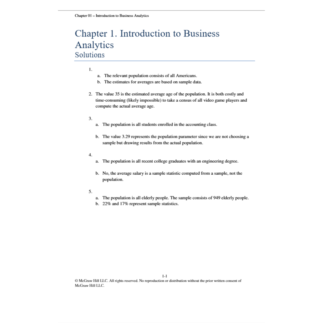 Solution Manual For Business Analytics 2nd Edition By Jaggia-Tutelor