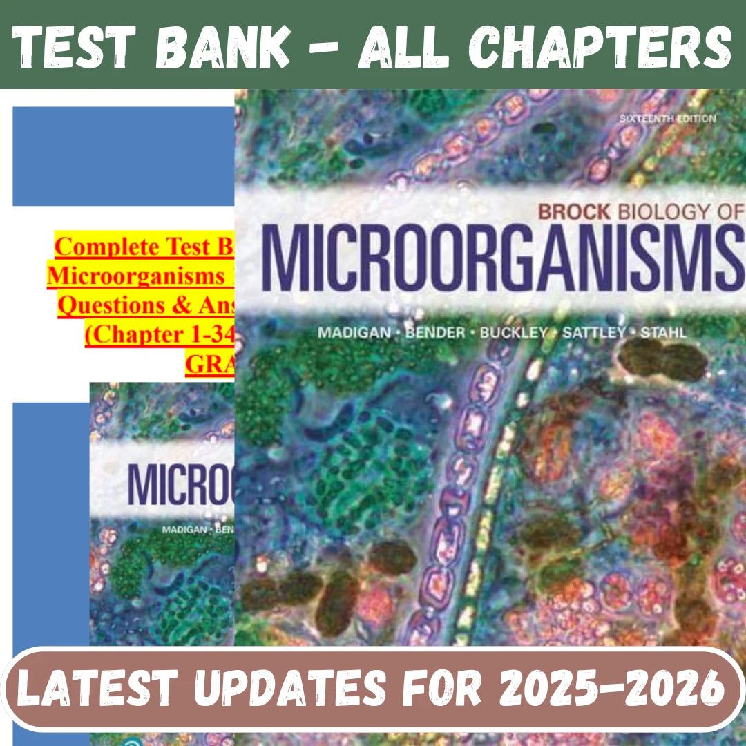 Test Bank Brock Biology of Microorganisms, Madigan, 16th Edition by Michael T. Madigan-Tutelor