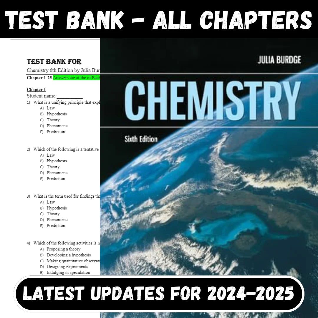 Test Bank For Chemistry 6th Edition by Julia Burdge-Tutelor