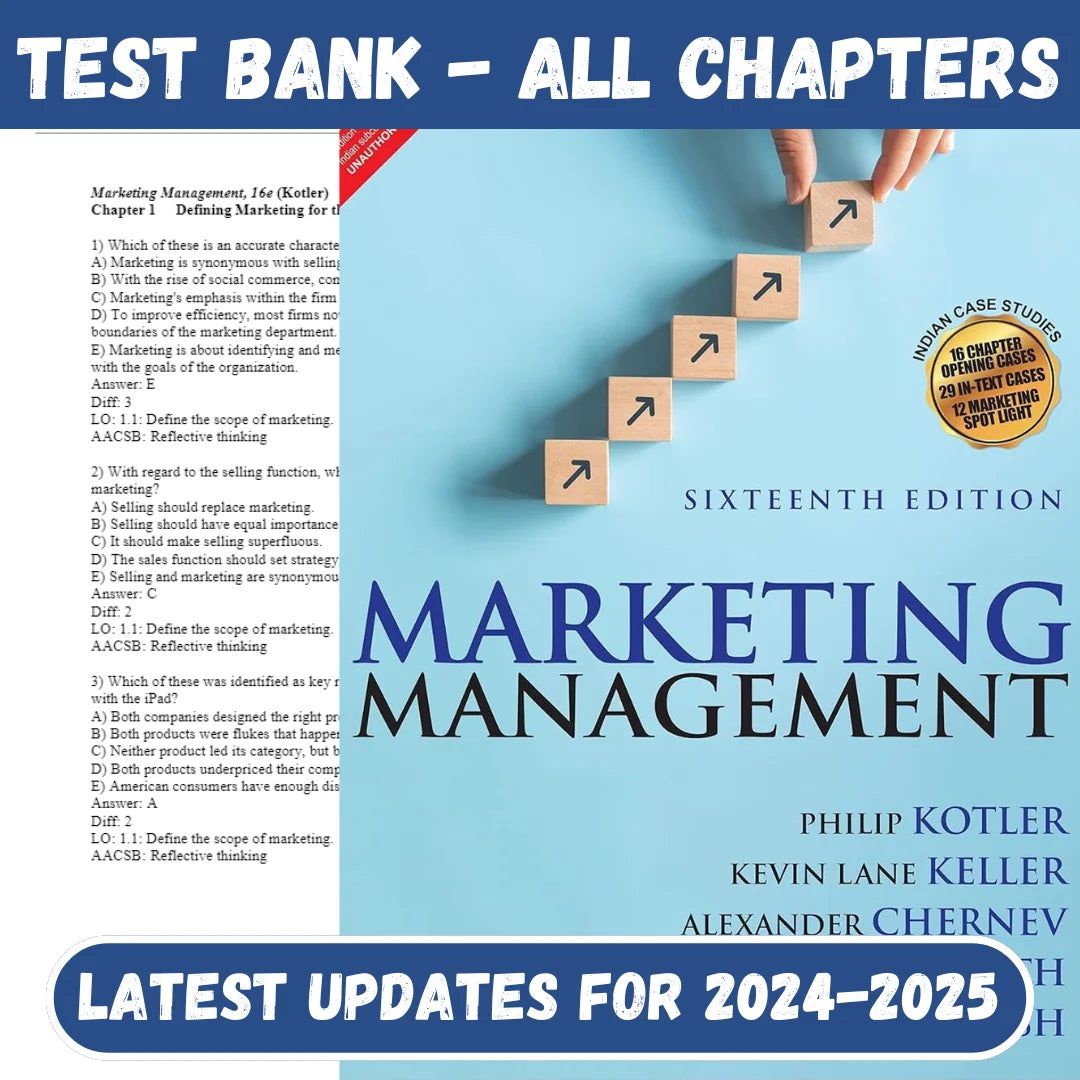 Test Bank For Marketing Management, 16th Edition by Philip Kotler-Tutelor