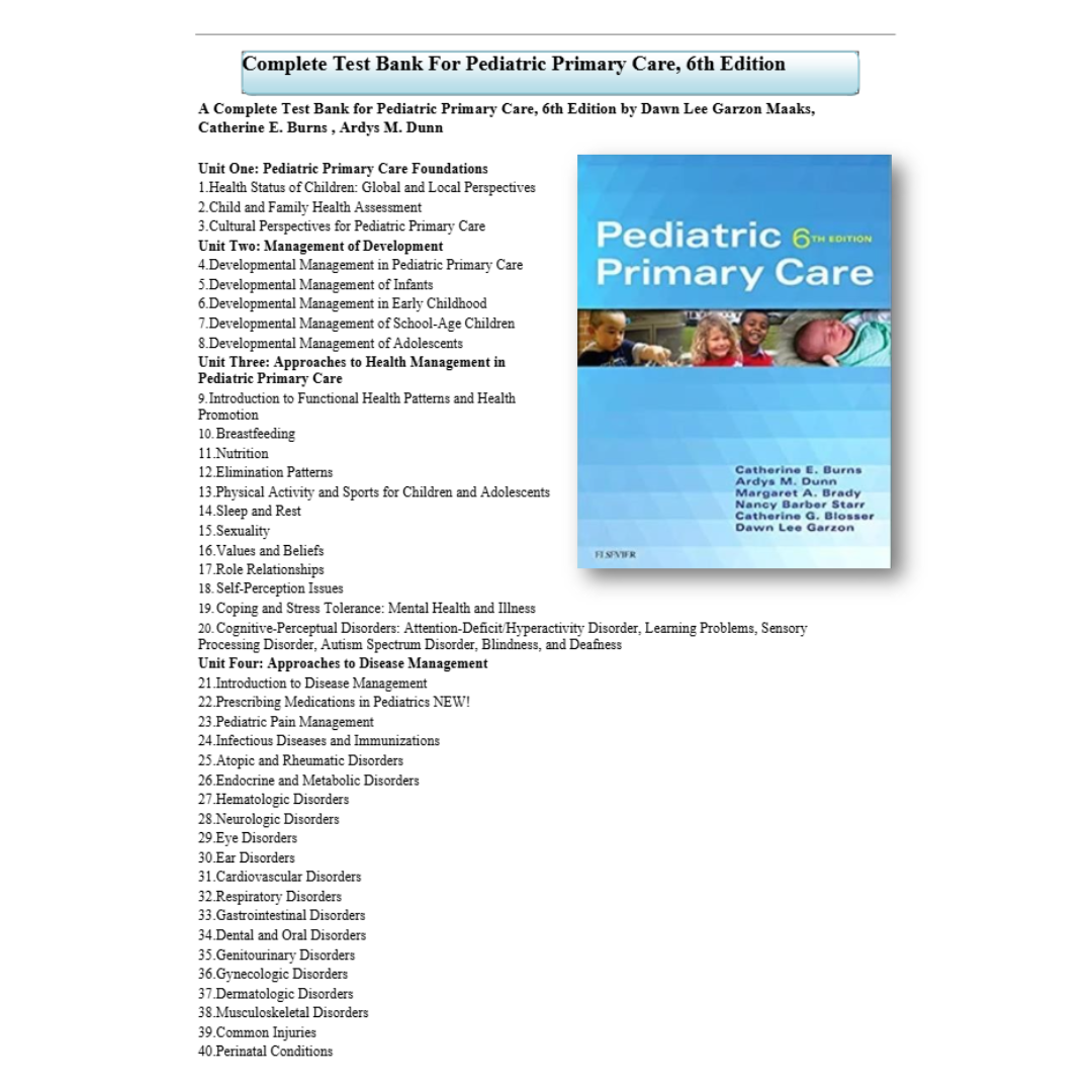 Test Bank For Pediatric Primary Care 6th Edition By Burns-Tutelor