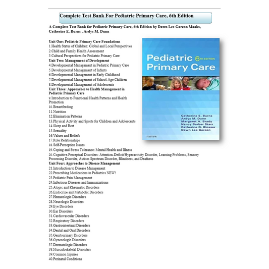 Test Bank For Pediatric Primary Care 6th Edition By Burns-Tutelor
