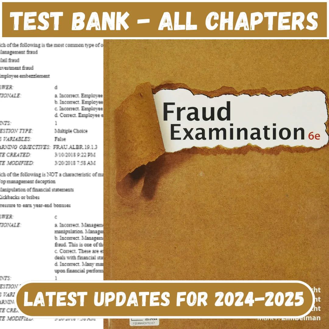 Test Bank for Fraud Examination 6th Edition by Albrecht-Tutelor