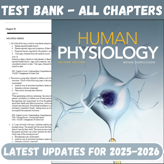 Test Bank for Human Physiology, 2nd Edition by Derrickson-Tutelor
