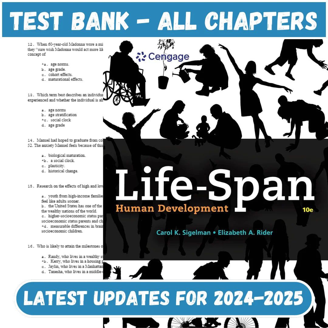 Test Bank for Life Span Human Development 10th Edition by Sigelman-Tutelor