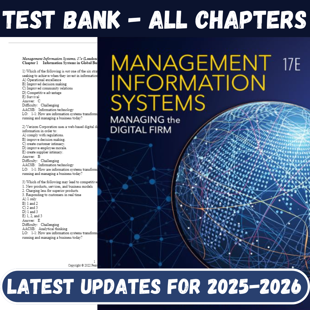 Test Bank for Management Information Systems Managing the Digital Firm, 17th Edition by Laudon Kenneth-Tutelor