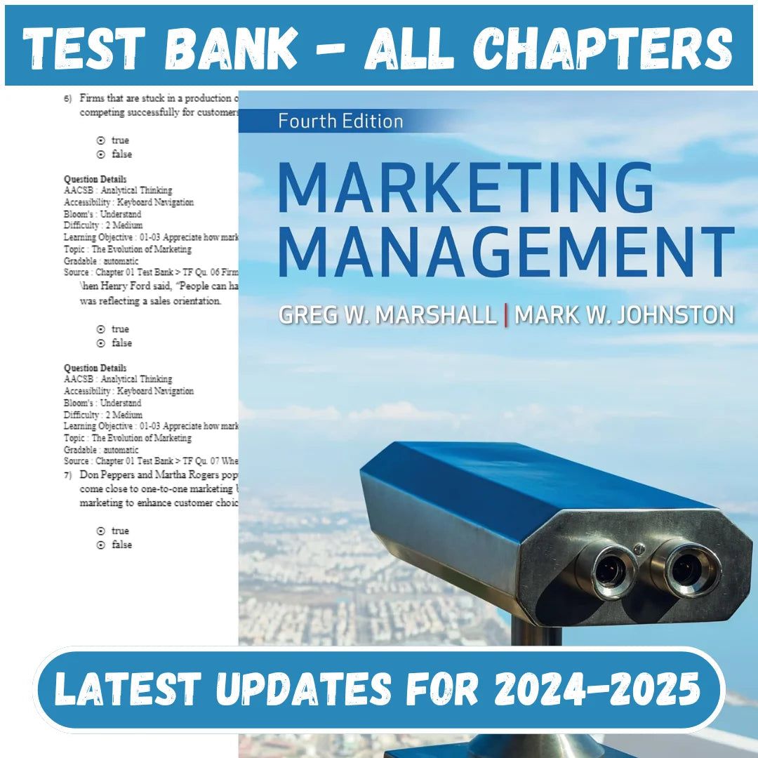Test Bank for Marketing Management 4th Edition by Marshall-Tutelor