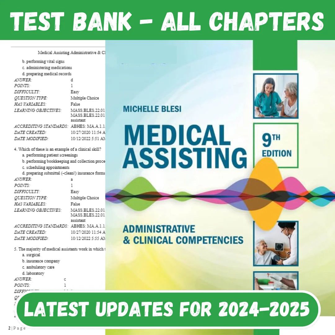 Test Bank for Medical Assisting Administrative & Clinical Competencies 9th Edition by Michelle-Tutelor