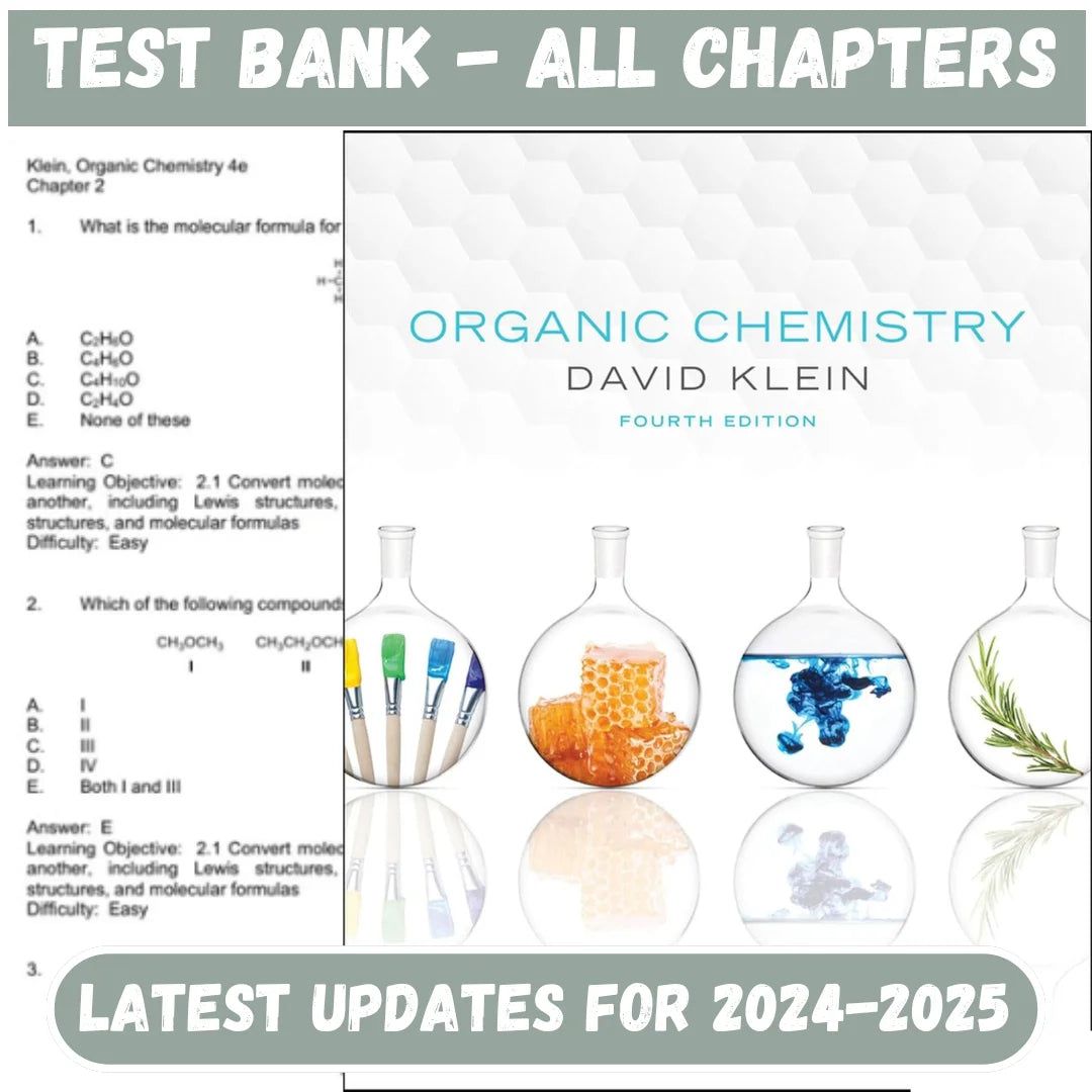 Test Bank for Organic Chemistry, 4th Edition by David R. Klein-Tutelor