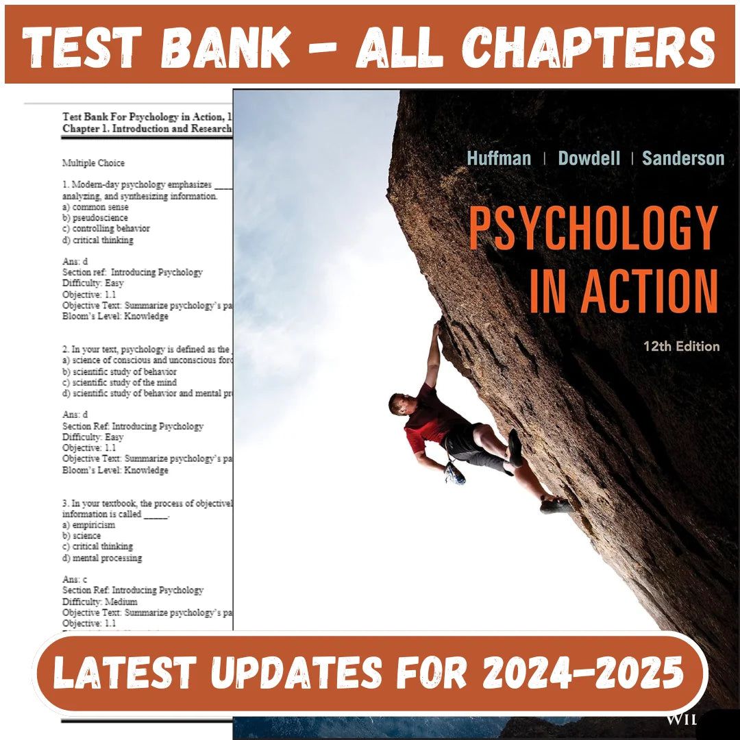 Test Bank for Psychology in Action 12th Edition by Huffman-Tutelor