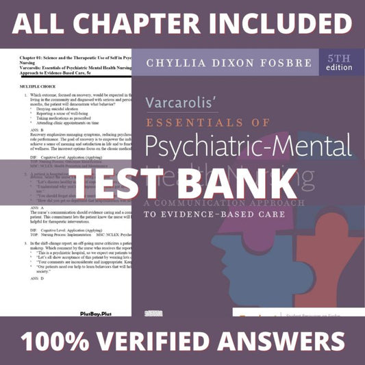 Test Bank for Varcarolis Essentials of Psychiatric Mental Health Nursing 5th Edition (Fosbre, 2023)-Tutelor